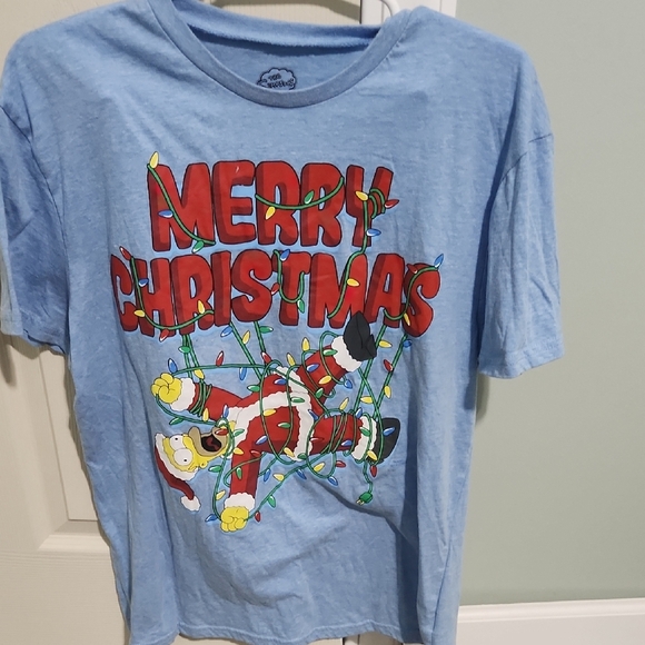 Blue Graphic Tee with Christmas Design - Picture 1 of 2